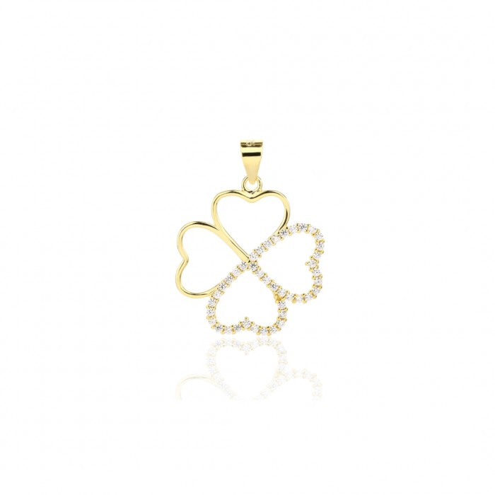 Zawieszka srebrna pozłacana - ażurowa koniczyna z cyrkoniami