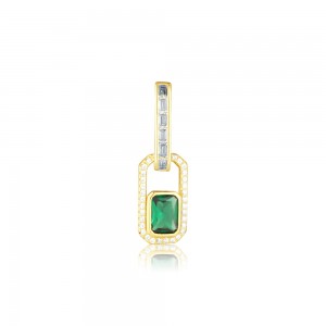 Zawieszka srebrna pozłacana - dwa ogniwa z zieloną prostokątną cyrkonią