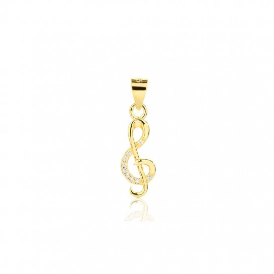 Zawieszka srebrna pozłacana - klucz wiolinowy z cyrkoniami