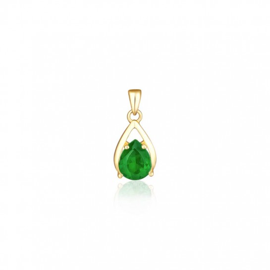 Zawieszka srebrna pozłacana - łezka z dużą zieloną cyrkonią