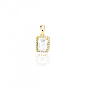 Zawieszka srebrna pozłacana prostokątna z cyrkonią