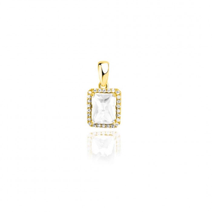 Zawieszka srebrna pozłacana prostokątna z cyrkonią
