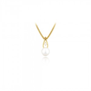 Zawieszka srebrna pozłacana z naturalną perłą 6 mm i cyrkonią