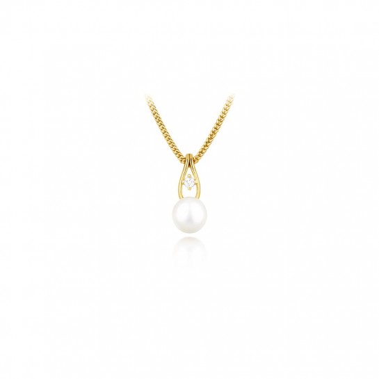 Zawieszka srebrna pozłacana z naturalną perłą 6 mm i cyrkonią