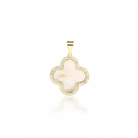 Zawieszka srebrna pozłacana zdobiona masą perłową i cyrkoniami