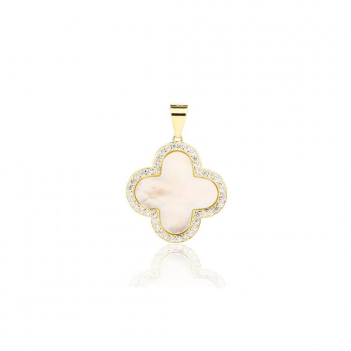 Zawieszka srebrna pozłacana zdobiona masą perłową i cyrkoniami