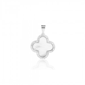 Zawieszka srebrna zdobiona masą perłową i cyrkoniami