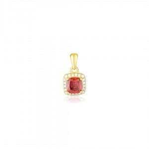 Zawieszka srebrna złocona - kwadratowa z czerwoną cyrkonią