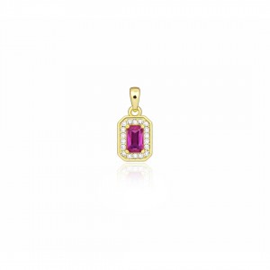 Zawieszka srebrna złocona - prostokątna z czerwoną cyrkonią