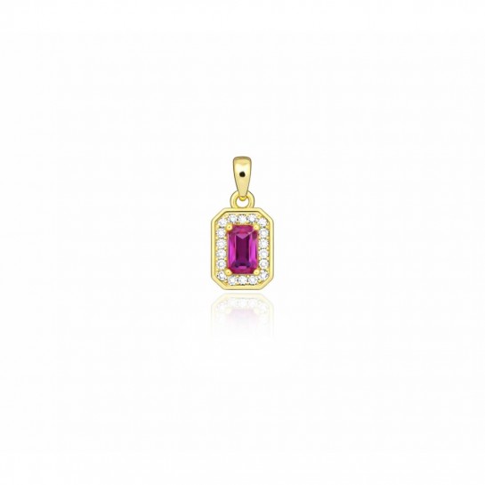 Zawieszka srebrna złocona - prostokątna z czerwoną cyrkonią