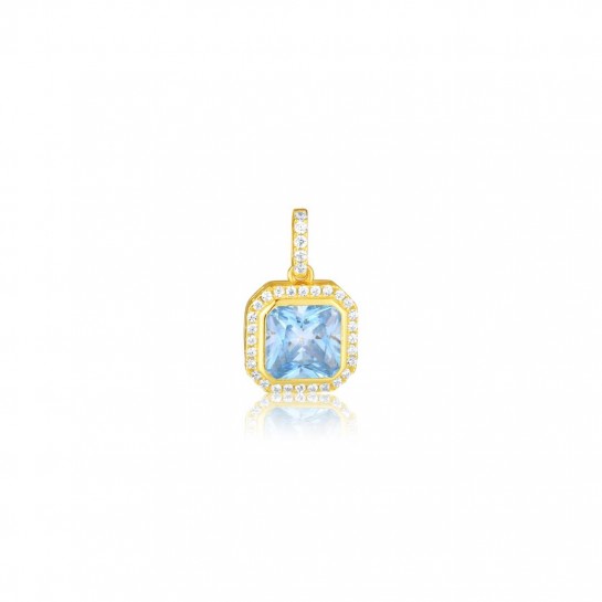 Zawieszka srebro złocone z błękitną kwadratową cyrkonią