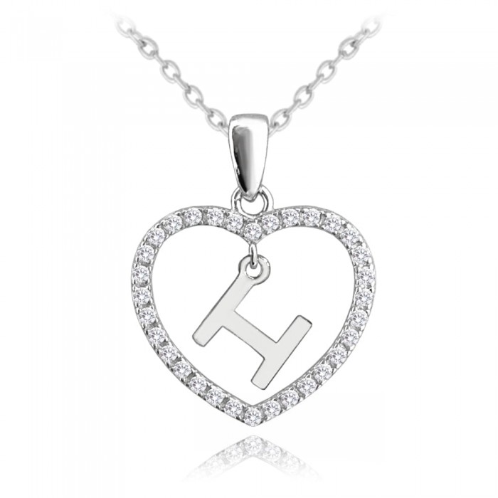 Naszyjnik srebrny z zawieszką - serce z literką "H"
