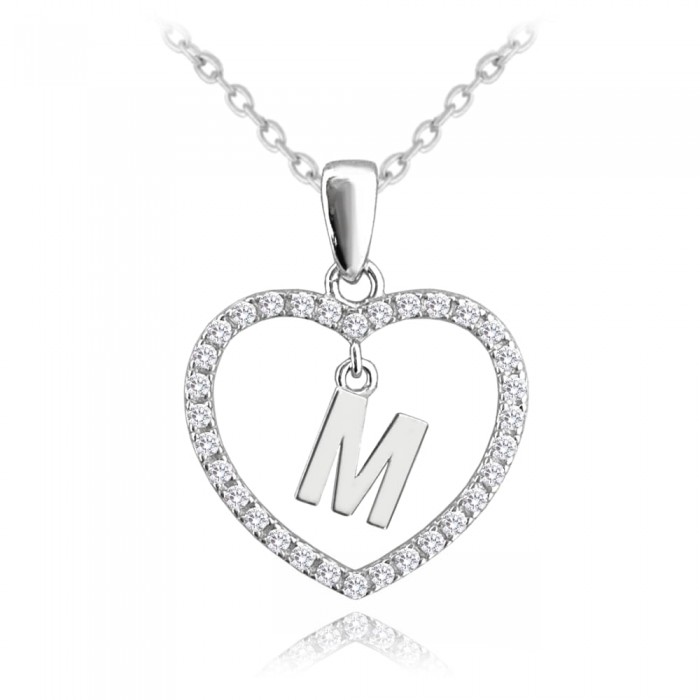 Naszyjnik srebrny z zawieszką - serce z literką "M"