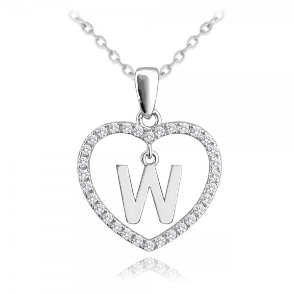 Naszyjnik srebrny z zawieszką - serce z literką "W"