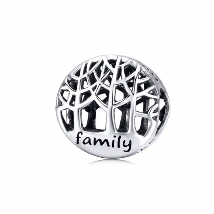 Zawieszka charms - drzewa z napisem "family"