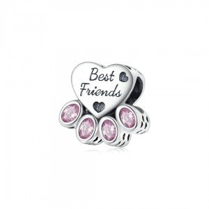 Zawieszka charms - łapka z różowymi cyrkoniami "Best Friends"