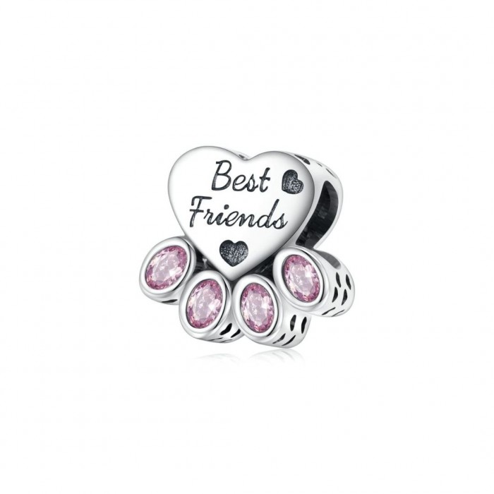 Zawieszka charms - łapka z różowymi cyrkoniami "Best Friends"