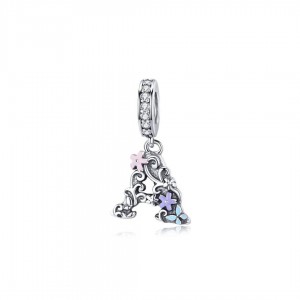 Zawieszka charms - literka 'A' z kwiatami
