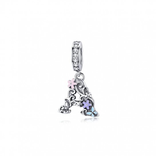 Zawieszka charms - literka 'A' z kwiatami