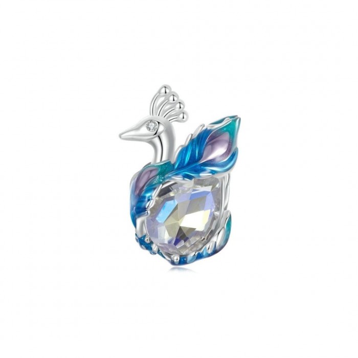 Zawieszka charms - niebieski paw z cyrkonią