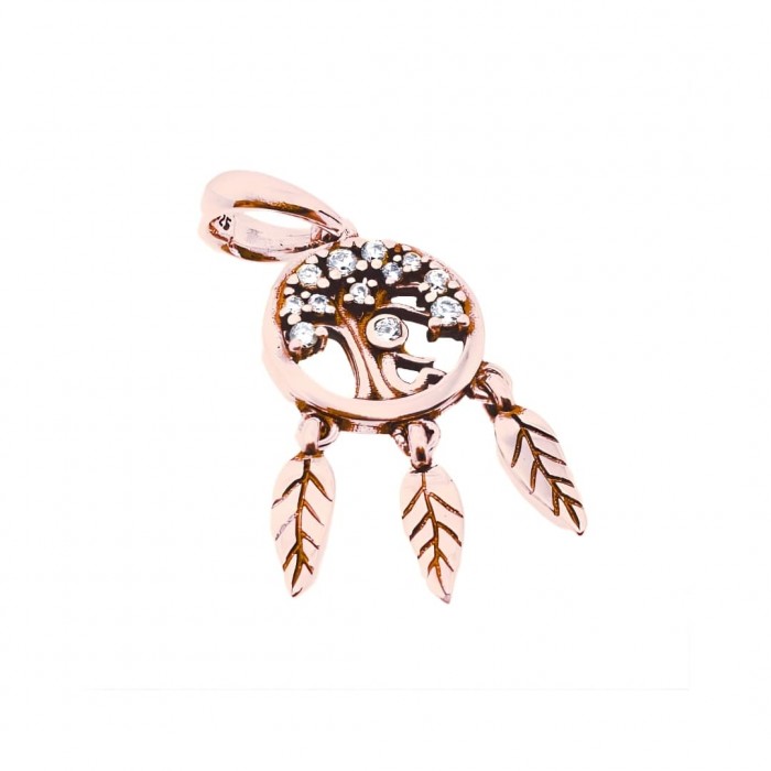 Zawieszka charms - różowe drzewo życia z trzema piórkami Zawieszka charms - różowe drzewo życia z trzema piórkami