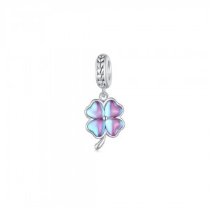 Zawieszka charms - ruchoma - różowa koniczyna z efektem syreny
