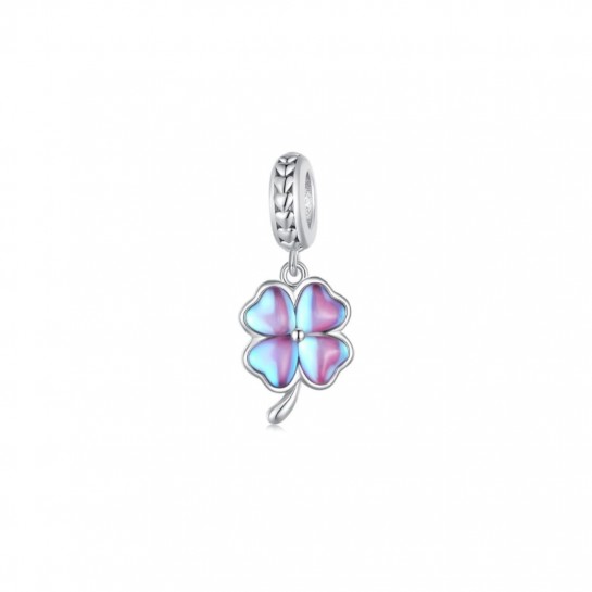 Zawieszka charms - ruchoma - różowa koniczyna z efektem syreny