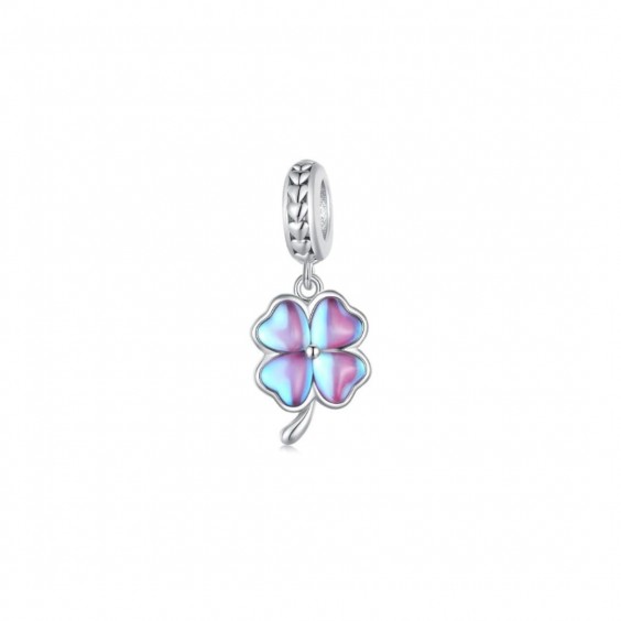 Zawieszka charms - ruchoma - różowa koniczyna z efektem syreny