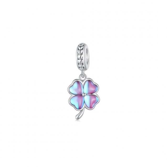 Zawieszka charms - ruchoma - różowa koniczyna z efektem syreny