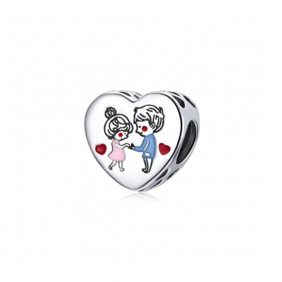 Zawieszka charms - serce - chłopiec i dziewczynka - "you are the apple of my eyes"