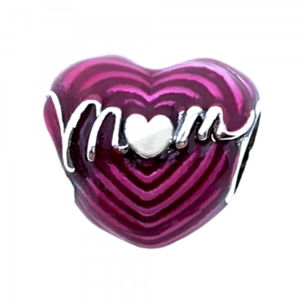 Zawieszka charms z napisem "MOM" - różowe serce