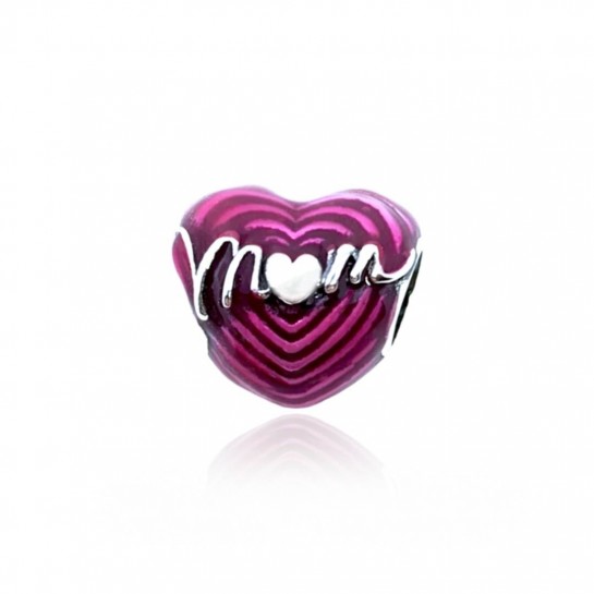 Zawieszka charms z napisem "MOM" - różowe serce