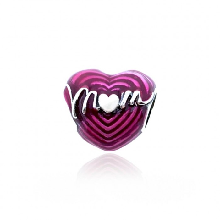 Zawieszka charms z napisem "MOM" - różowe serce