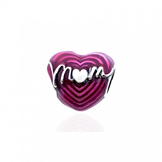 Zawieszka charms z napisem "MOM" - różowe serce