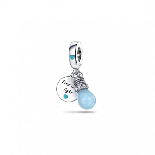 Zawieszka charms - żarówka z napisem "find your light"
