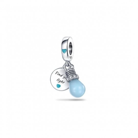 Zawieszka charms - żarówka z napisem "find your light"