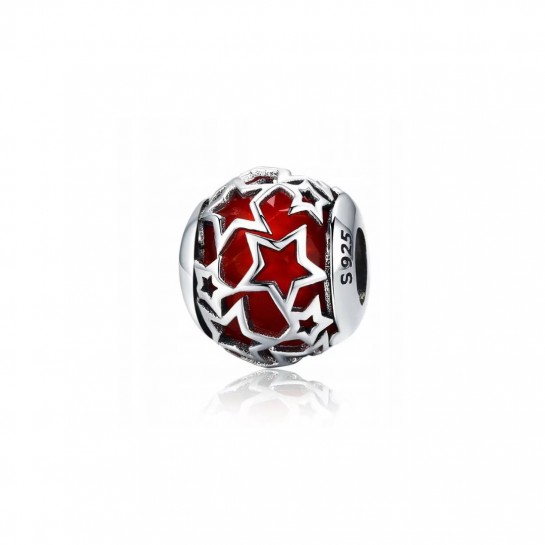 Zawieszka srebrna charms czerwony z gwiazdkami