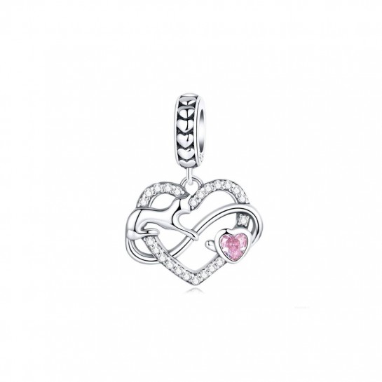 Zawieszka srebrna charms - kot z serduszkiem