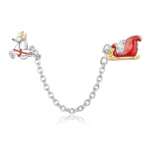 Zawieszka srebrna charms - renifer z saniami