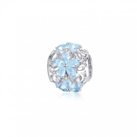 Zawieszka srebrna charms z błękitnymi kwiatami