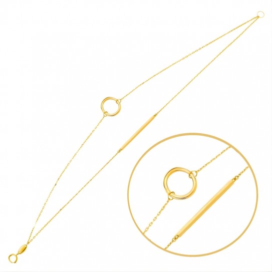 Bransoletka złota pr. 585 podwójna z kółkiem i patyczkiem