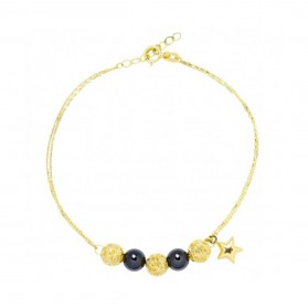 Bransoletka złota pr. 585 - ażurowe kuleczki z gwiazdką