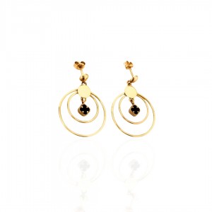Kolczyki złote pr. 585 - kółka z czarną koniczyną 