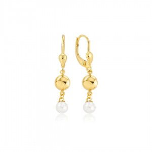Kolczyki złote 585 kulki z wiszącymi perłami
