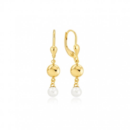 Kolczyki złote 585 kulki z wiszącymi perłami
