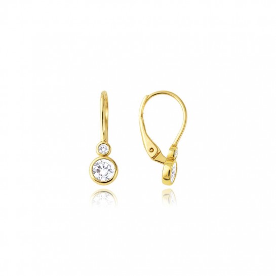 Kolczyki złote 585 z dwiema okrągłymi cyrkoniami