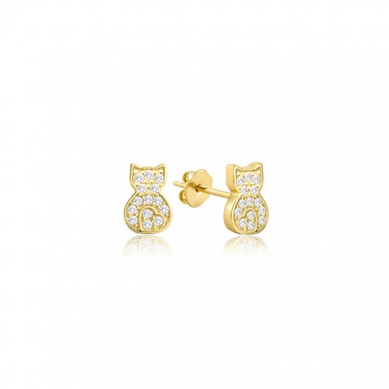 Kolczyki złote pr. 585 koty zdobione cyrkoniami