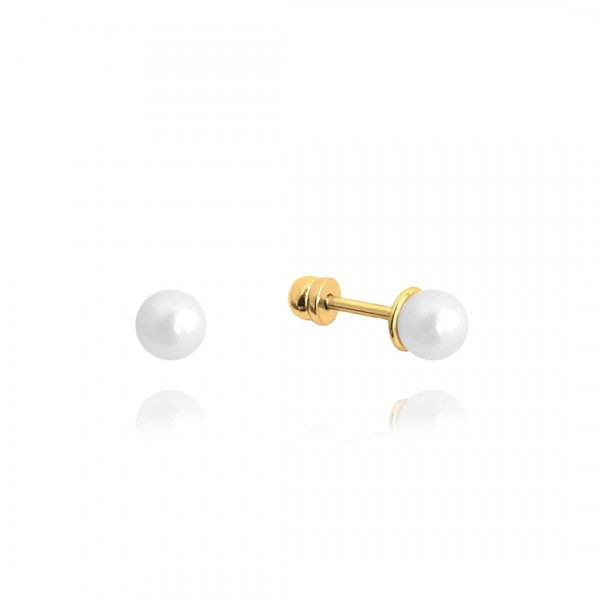 Kolczyki złote pr. 585 z białymi perłami zakręcane sztyfty