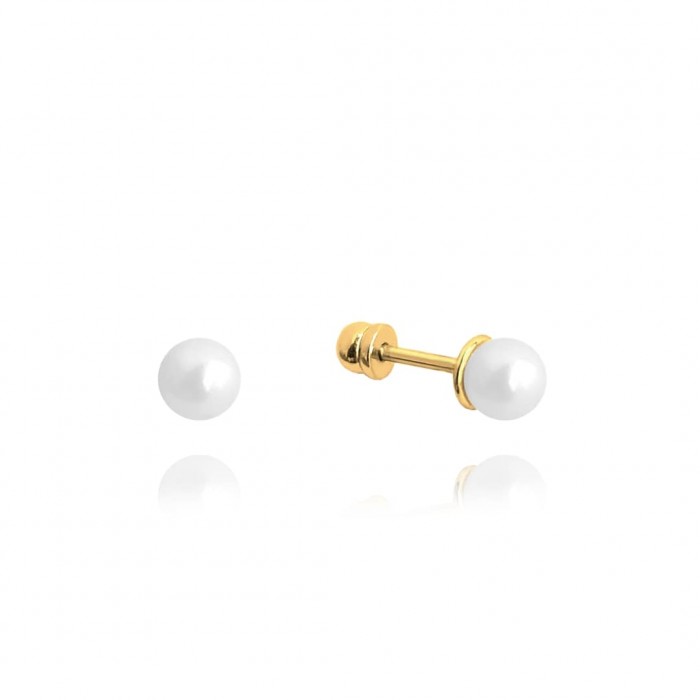 Kolczyki złote pr. 585 z białymi perłami zakręcane sztyfty
