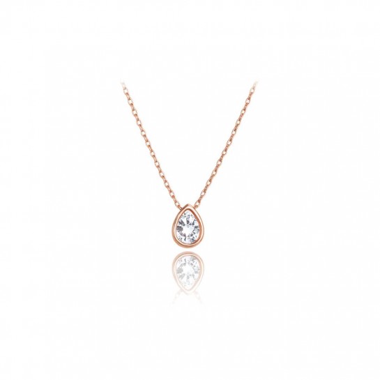 Naszyjnik złoty 585 rose gold z cyrkonią w kształcie łezki